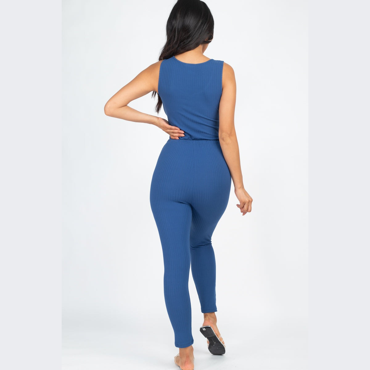 Ribbed Sleeveless Drawstring Jumpsuit