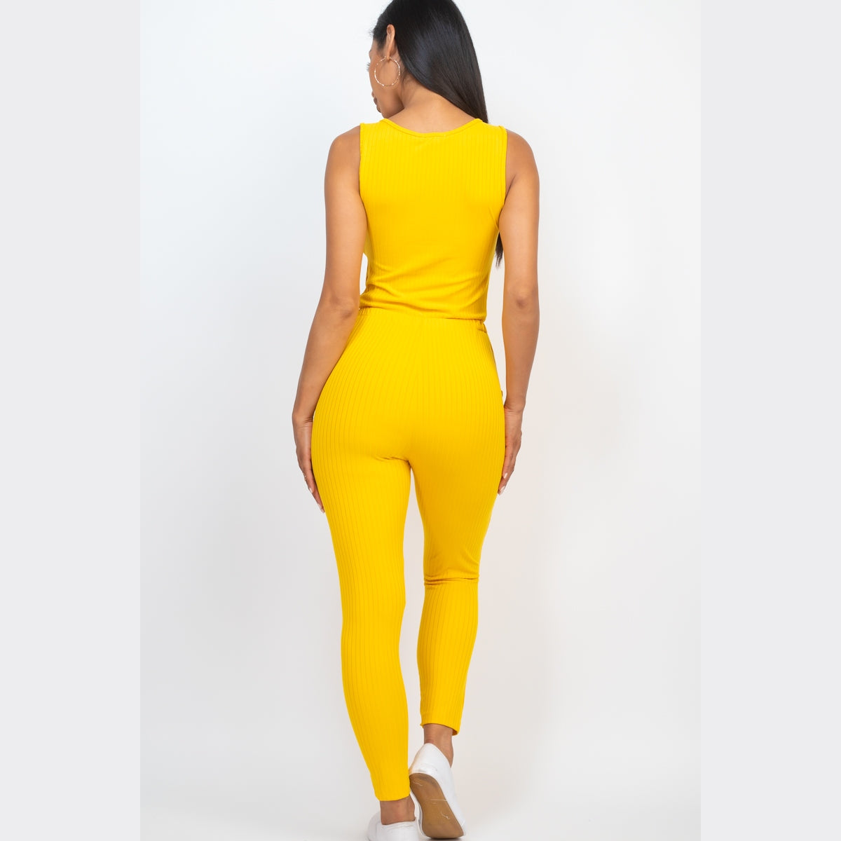 Ribbed Sleeveless Drawstring Jumpsuit