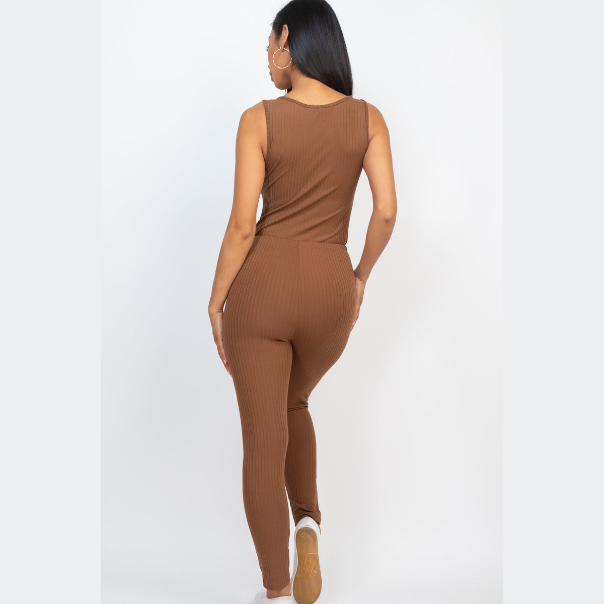 Ribbed Sleeveless Drawstring Jumpsuit
