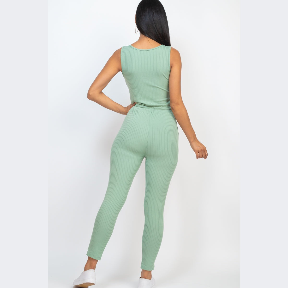 Ribbed Sleeveless Drawstring Jumpsuit
