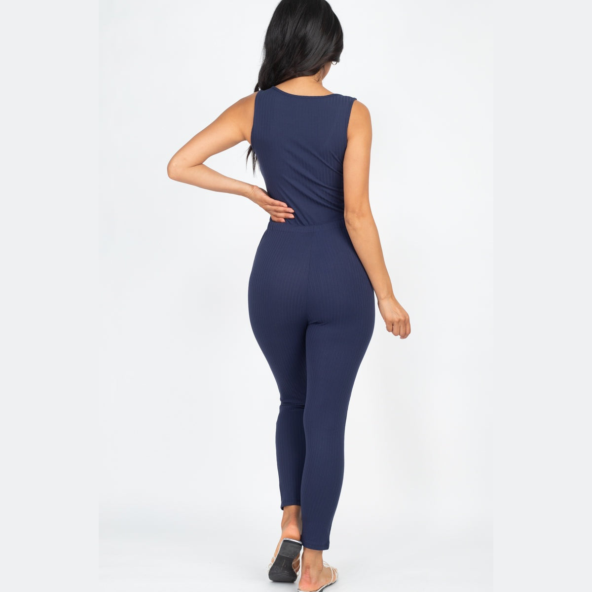Ribbed Sleeveless Drawstring Jumpsuit