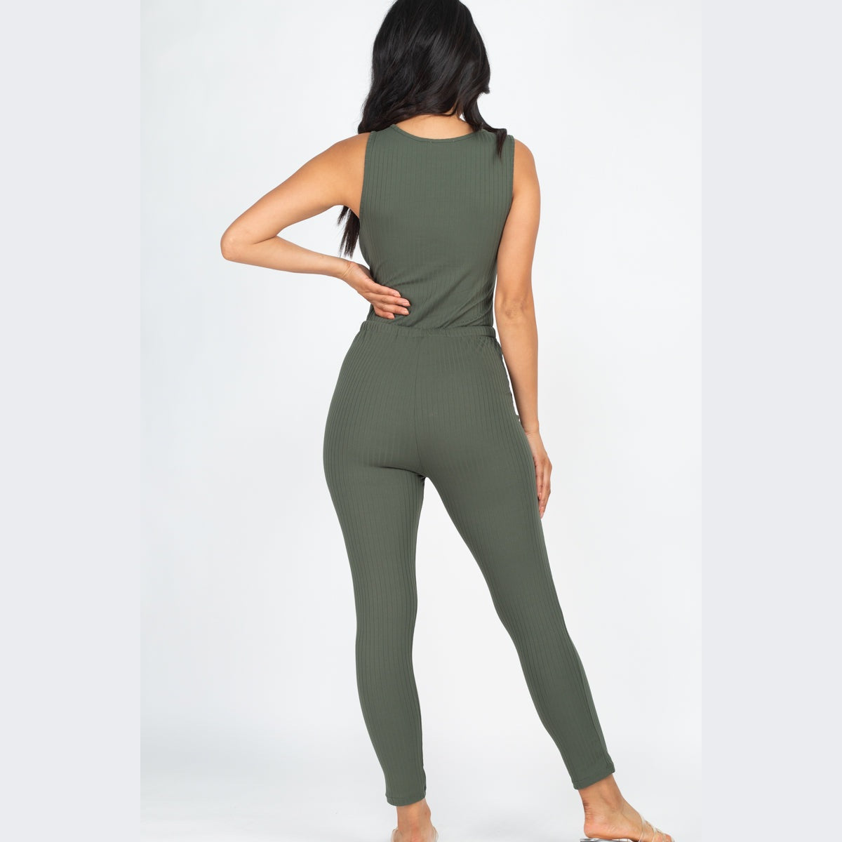 Ribbed Sleeveless Drawstring Jumpsuit