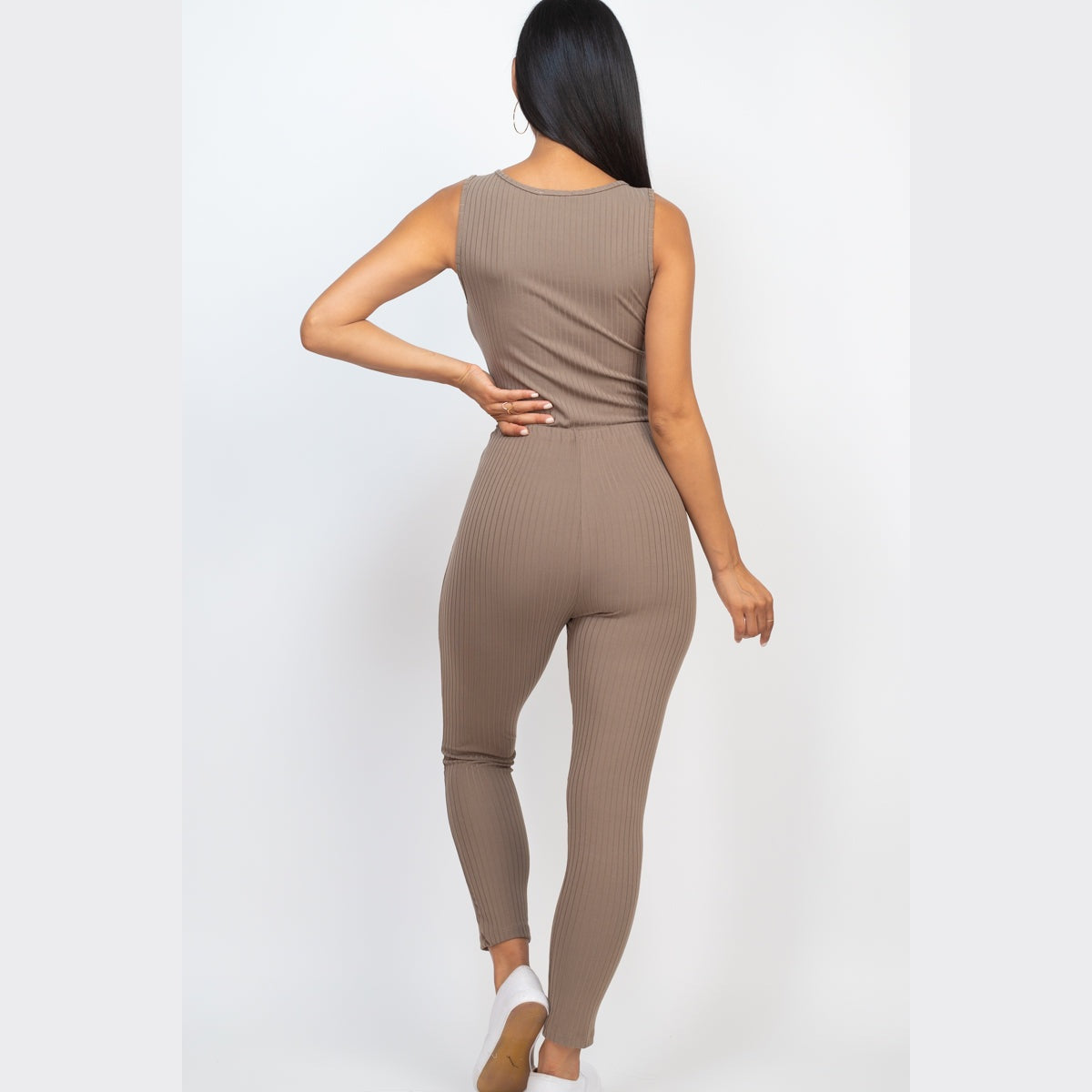 Ribbed Sleeveless Drawstring Jumpsuit