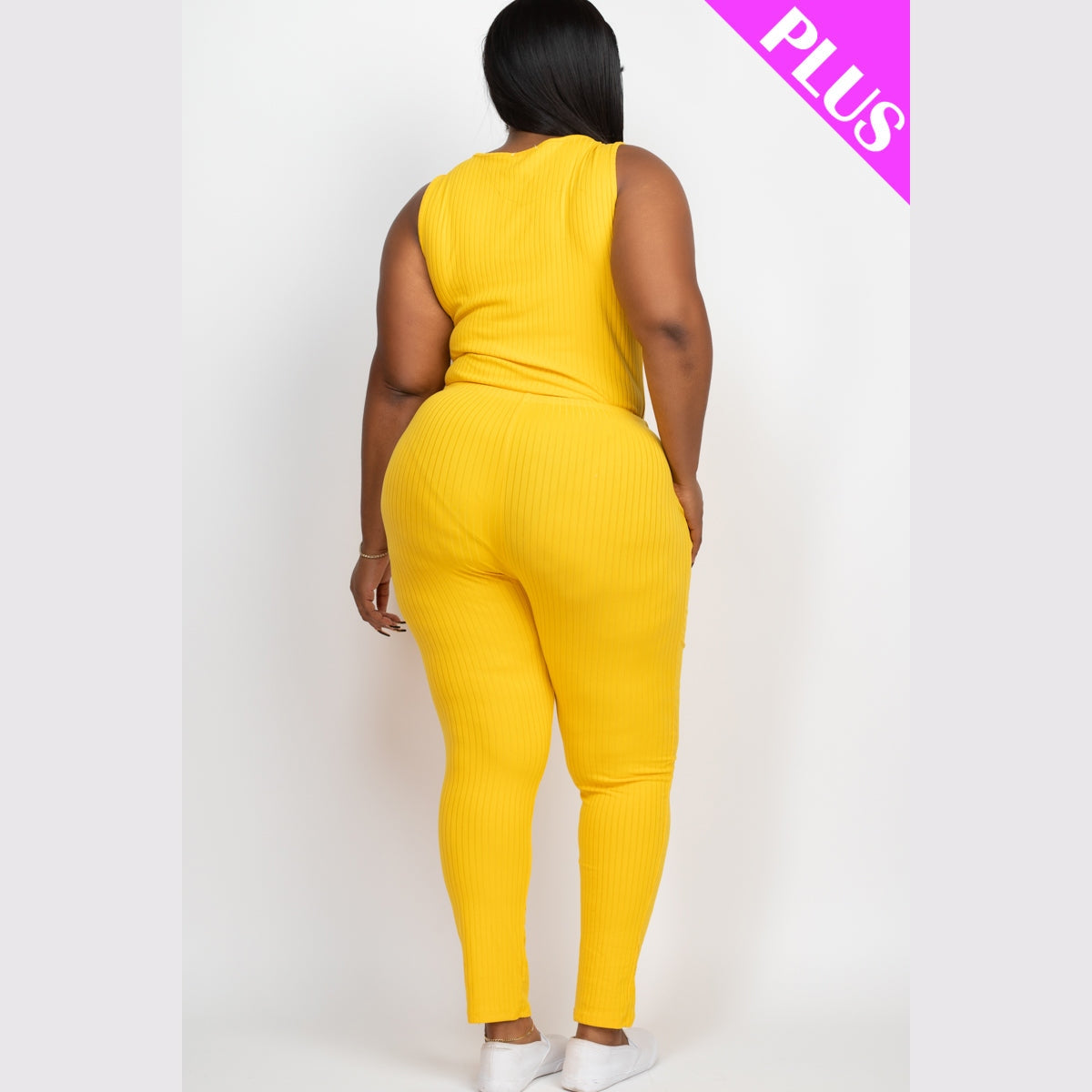 Plus Size Ribbed Sleeveless Drawstring Waist Jumpsuit