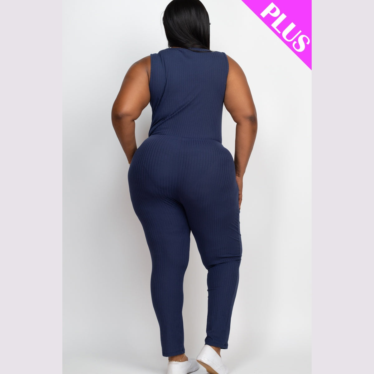 Plus Size Ribbed Sleeveless Drawstring Waist Jumpsuit