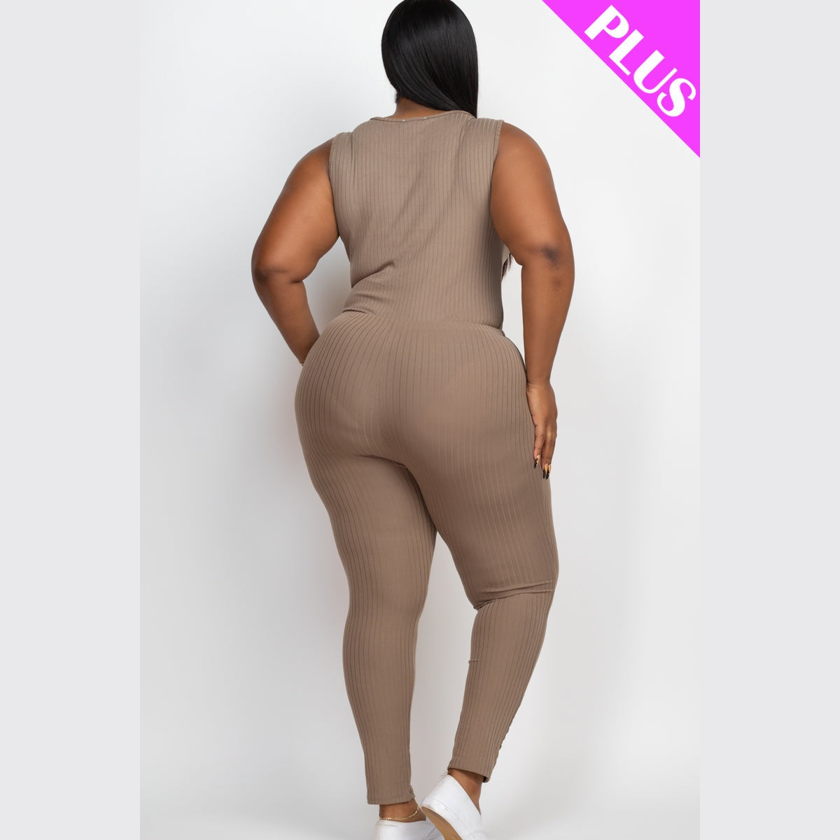 Plus Size Ribbed Sleeveless Drawstring Waist Jumpsuit