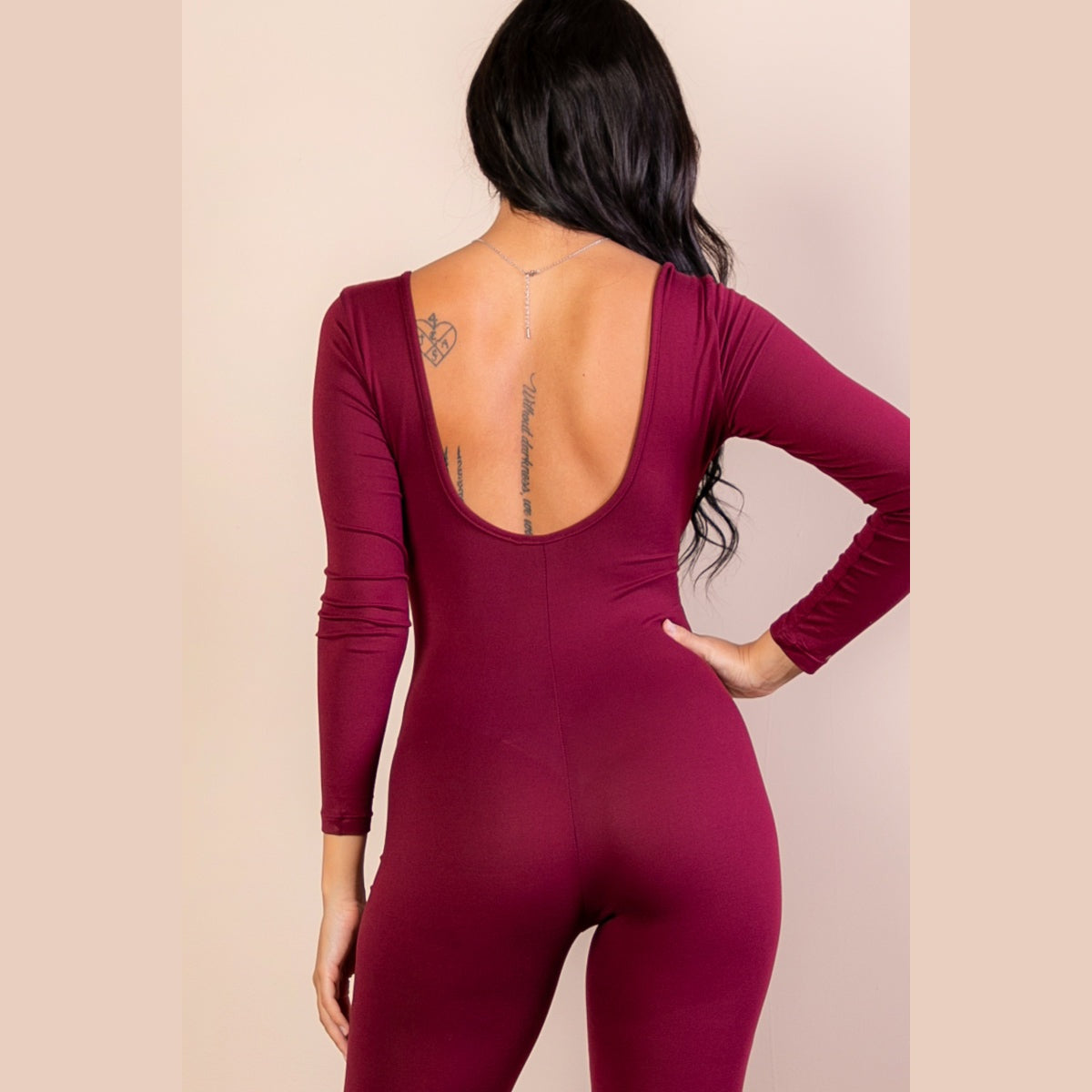 Scoop Neck Long Sleeve Bodycon Jumpsuit