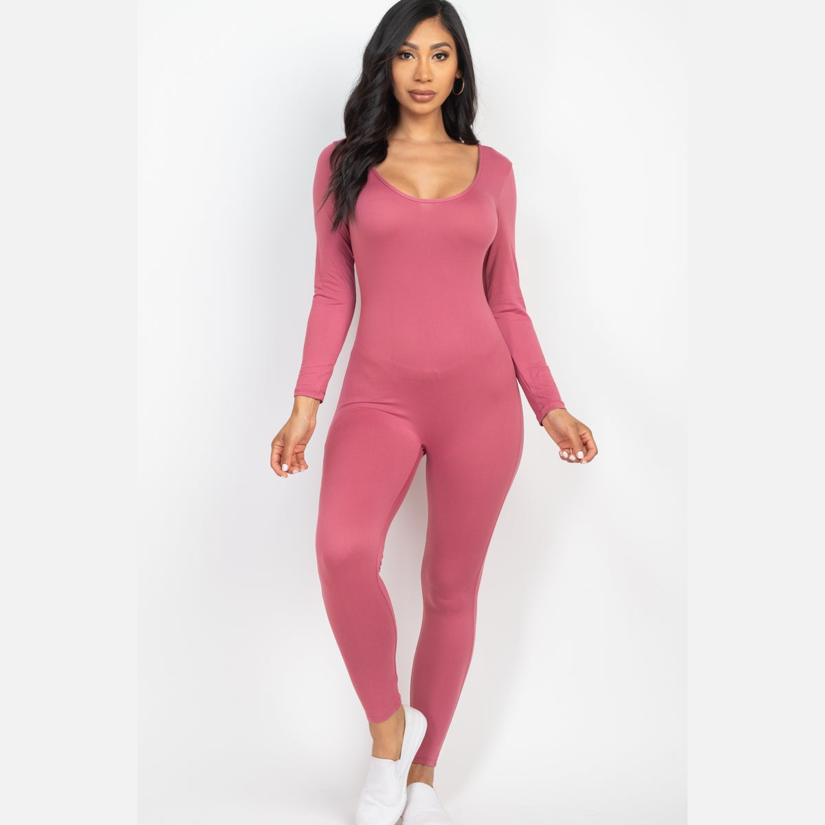 Scoop Neck Long Sleeve Bodycon Jumpsuit