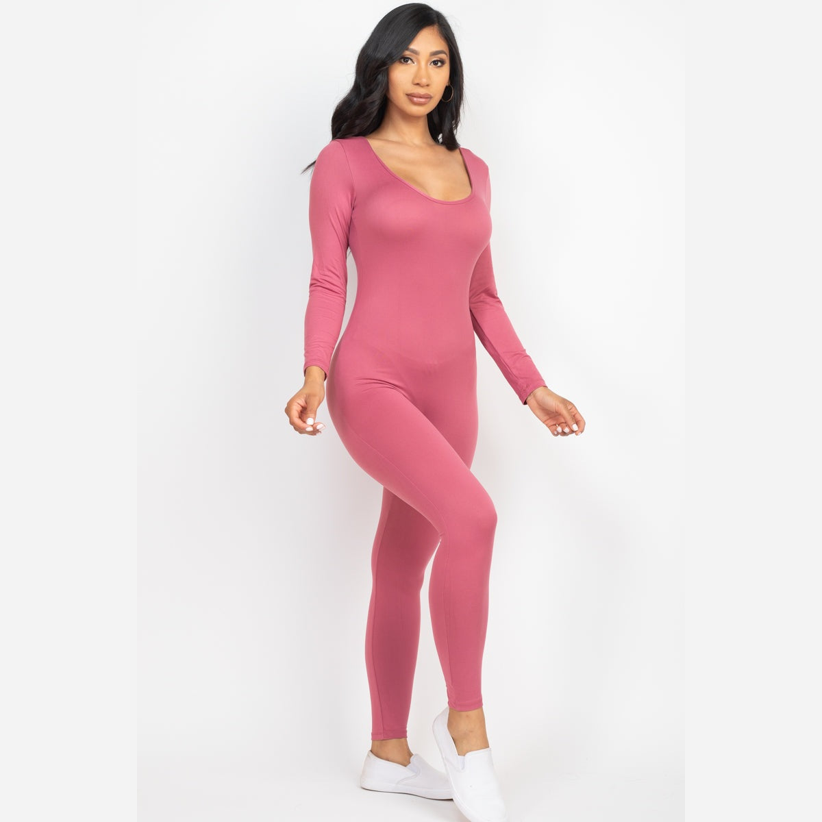 Scoop Neck Long Sleeve Bodycon Jumpsuit