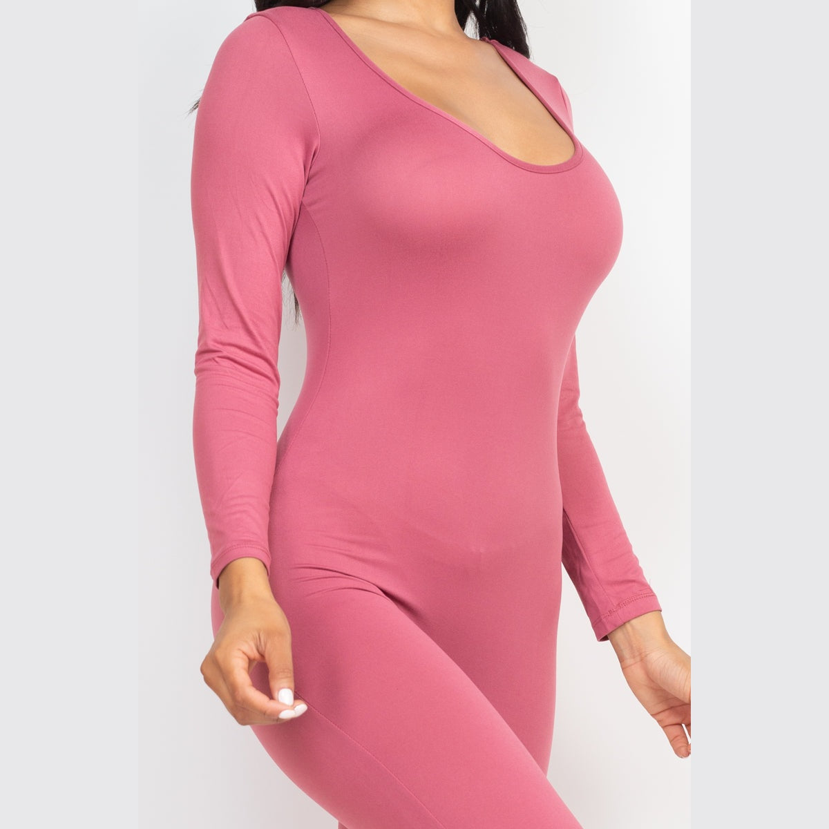 Scoop Neck Long Sleeve Bodycon Jumpsuit