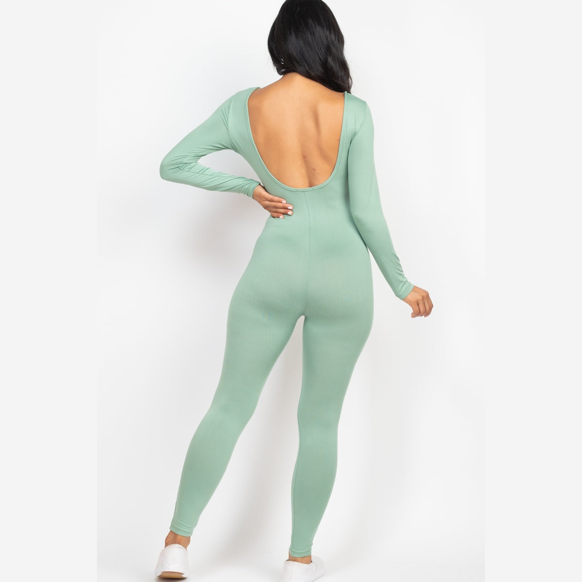 Scoop Neck Long Sleeve Bodycon Jumpsuit