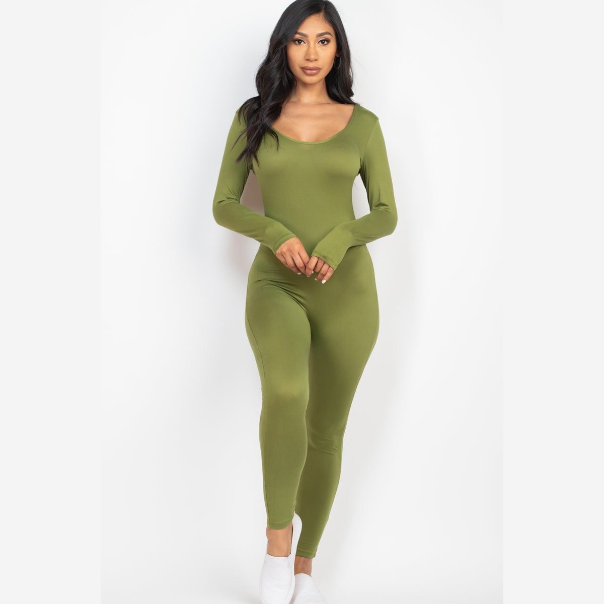 Scoop Neck Long Sleeve Bodycon Jumpsuit