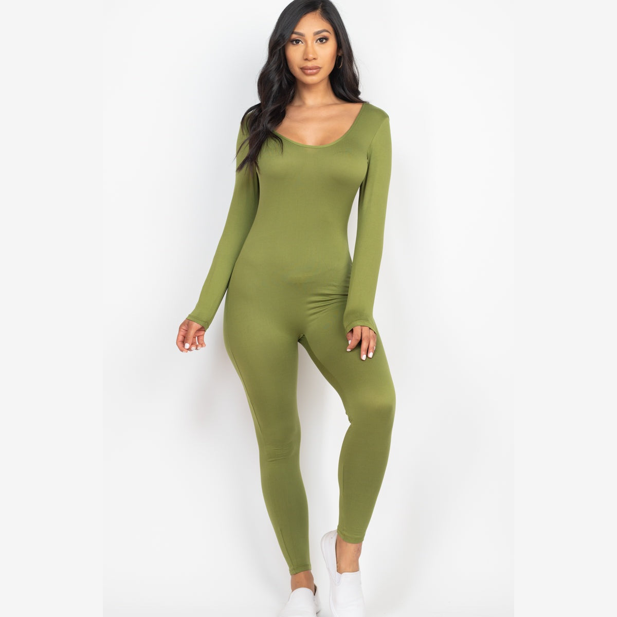 Scoop Neck Long Sleeve Bodycon Jumpsuit