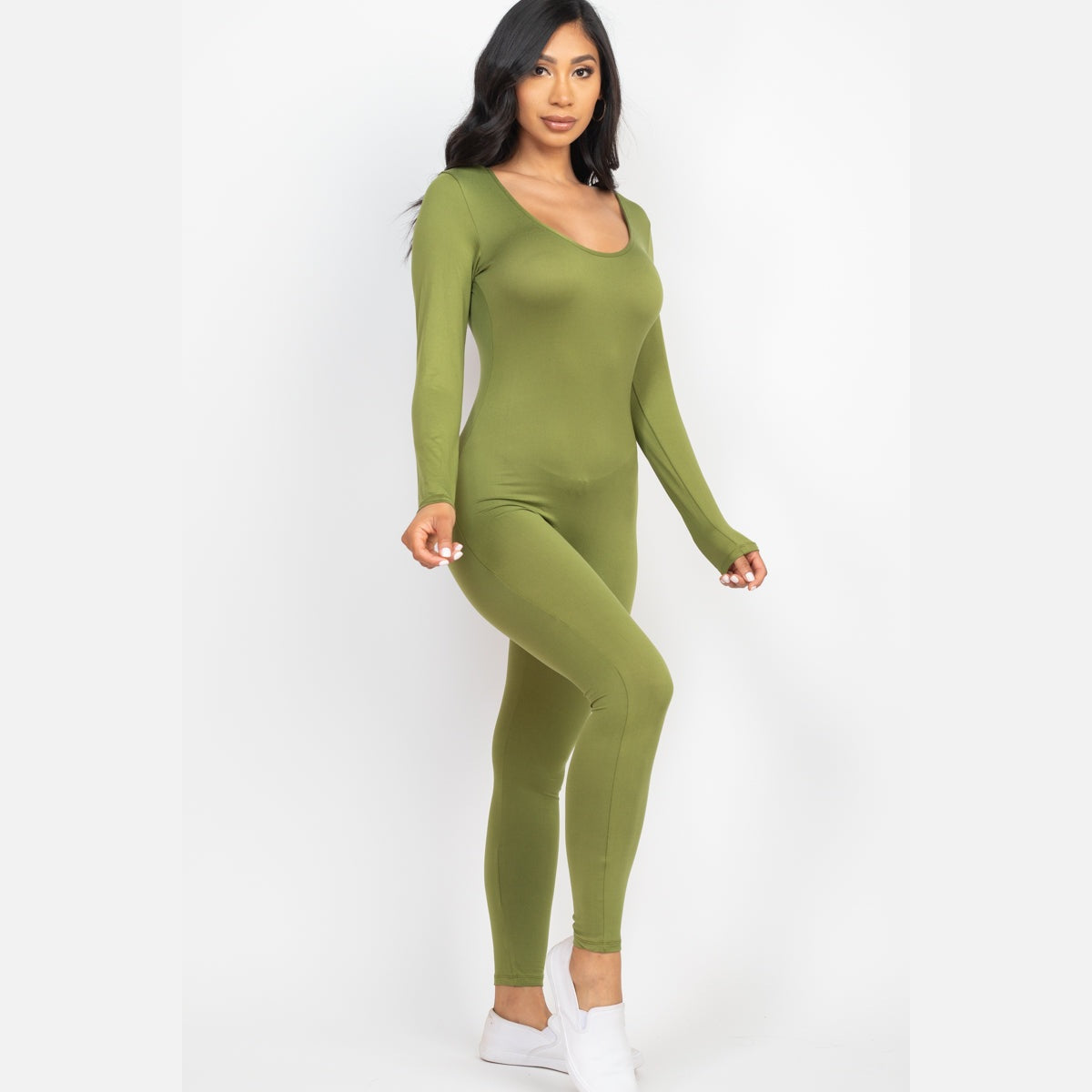 Scoop Neck Long Sleeve Bodycon Jumpsuit