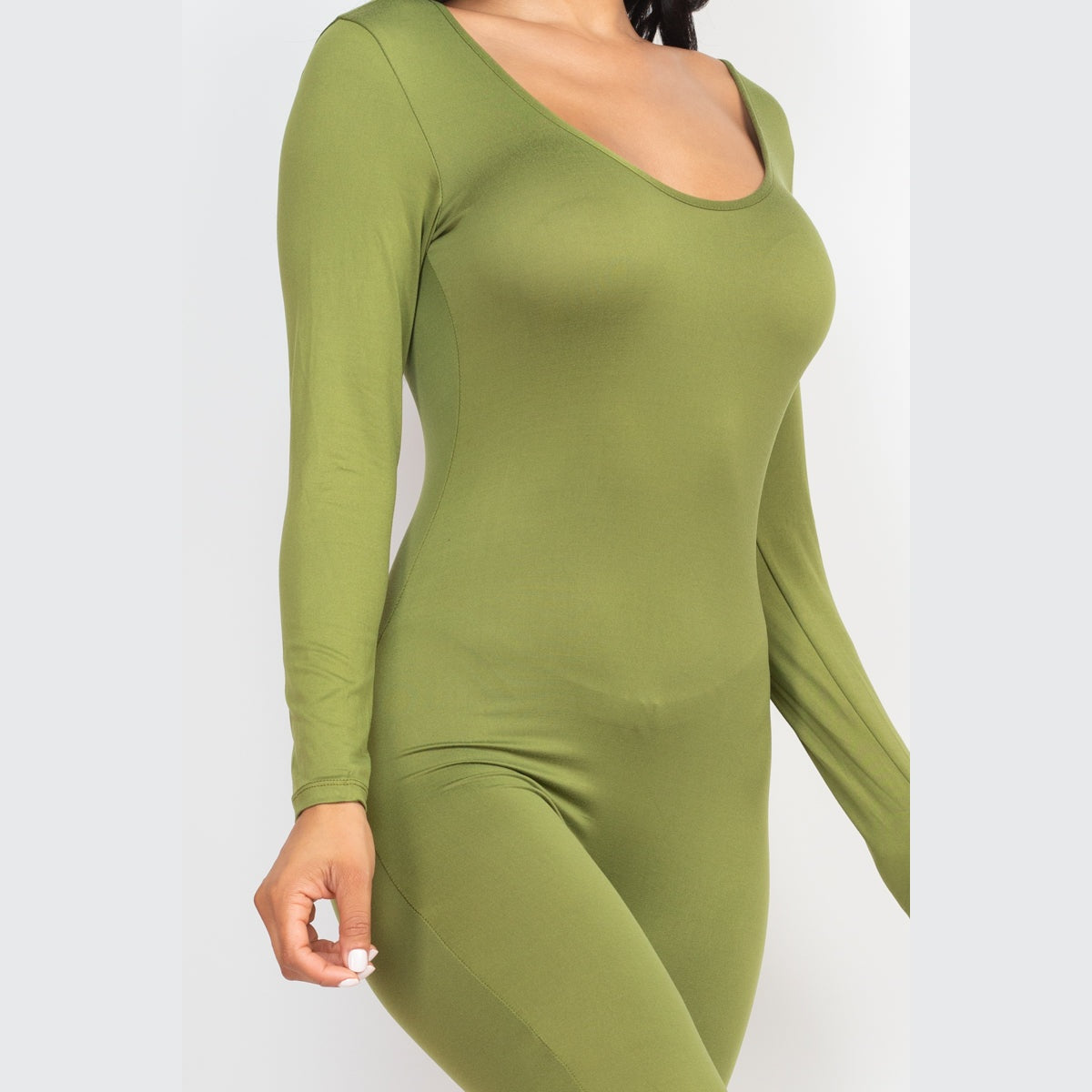 Scoop Neck Long Sleeve Bodycon Jumpsuit