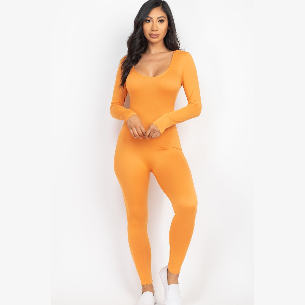 Scoop Neck Long Sleeve Bodycon Jumpsuit