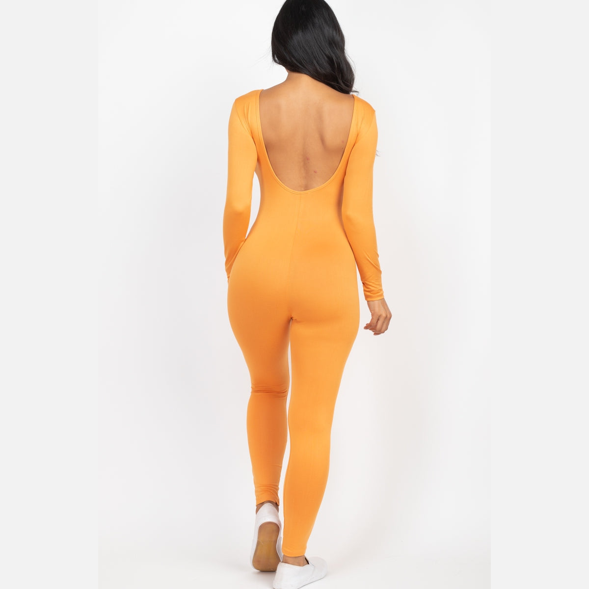Scoop Neck Long Sleeve Bodycon Jumpsuit