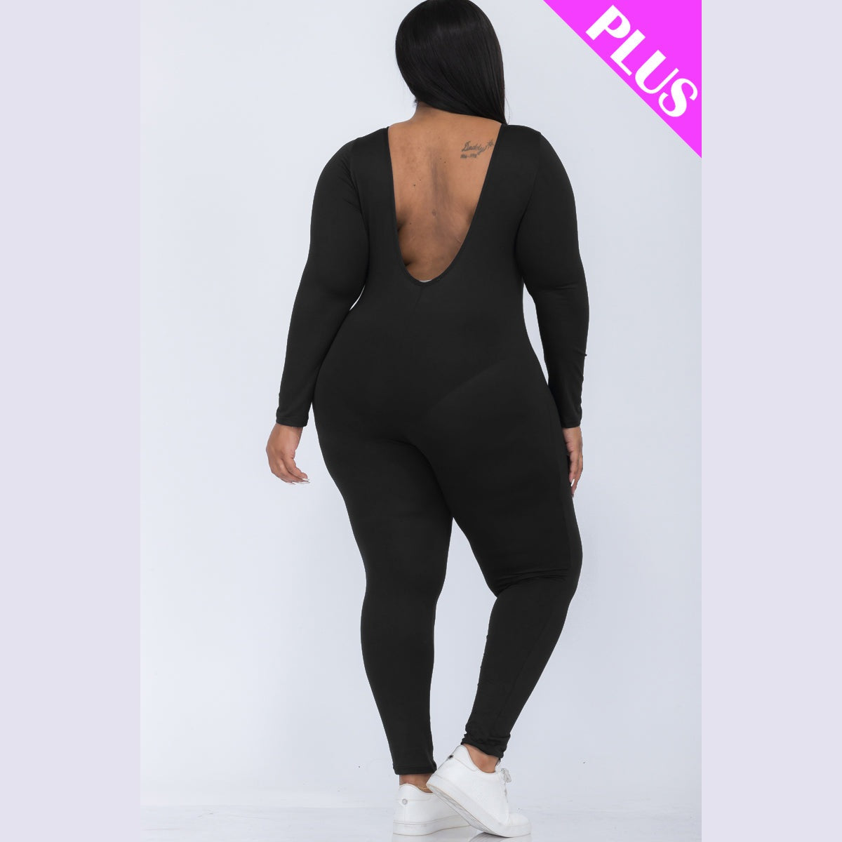 Plus Size Scoop Neck Long Sleeve Bodycon Jumpsuit