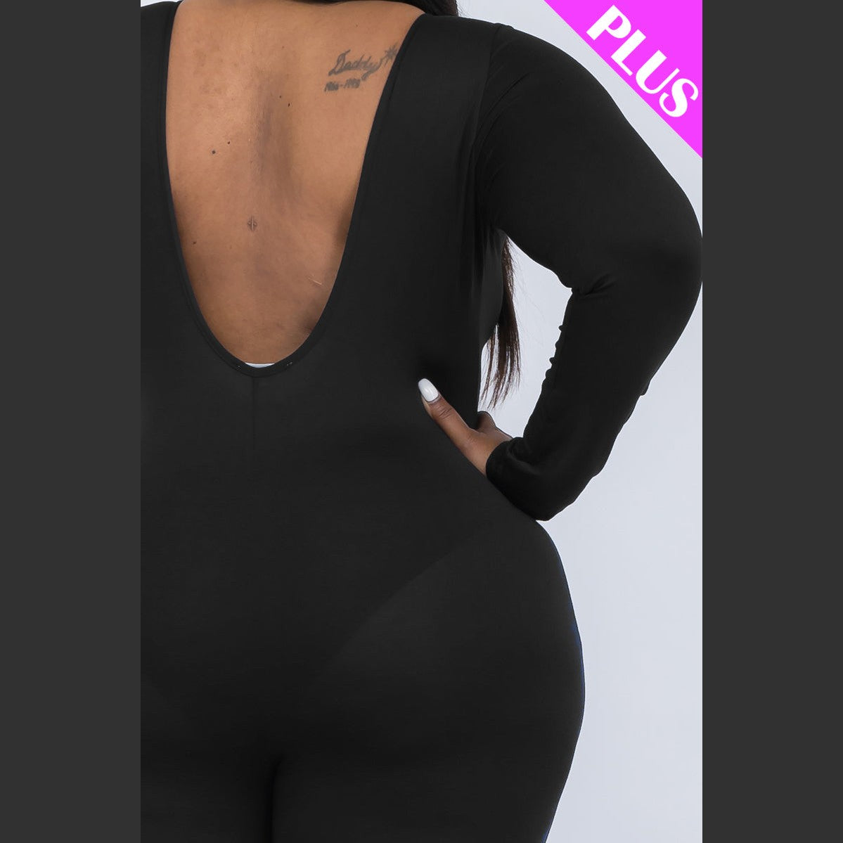 Plus Size Scoop Neck Long Sleeve Bodycon Jumpsuit