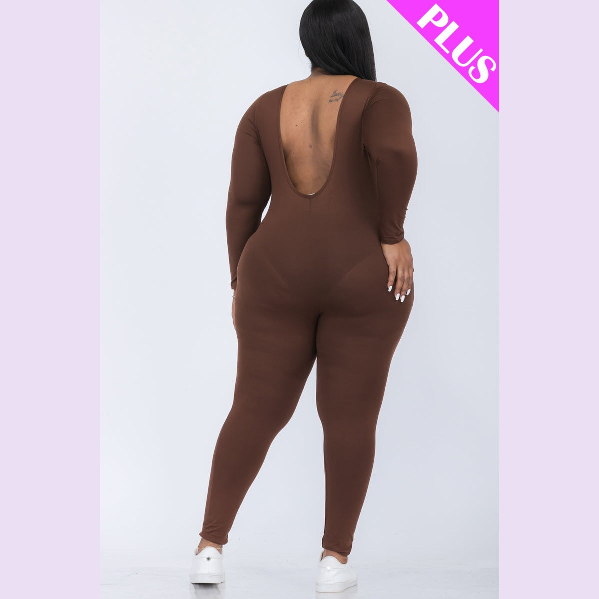 Plus Size Scoop Neck Long Sleeve Bodycon Jumpsuit