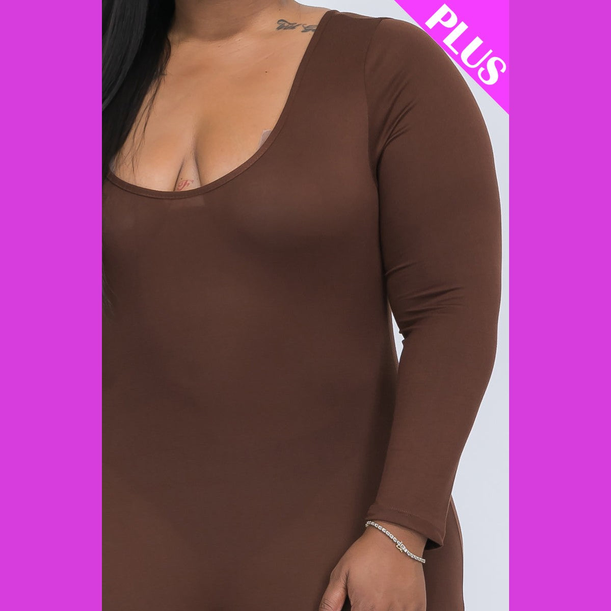 Plus Size Scoop Neck Long Sleeve Bodycon Jumpsuit