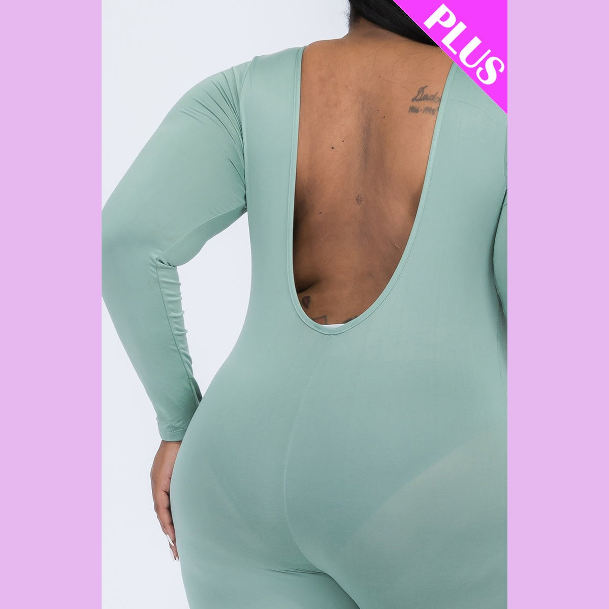 Plus Size Scoop Neck Long Sleeve Bodycon Jumpsuit
