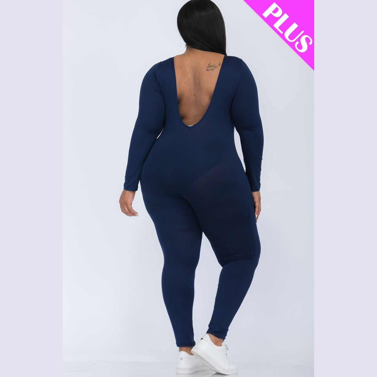 Plus Size Scoop Neck Long Sleeve Bodycon Jumpsuit