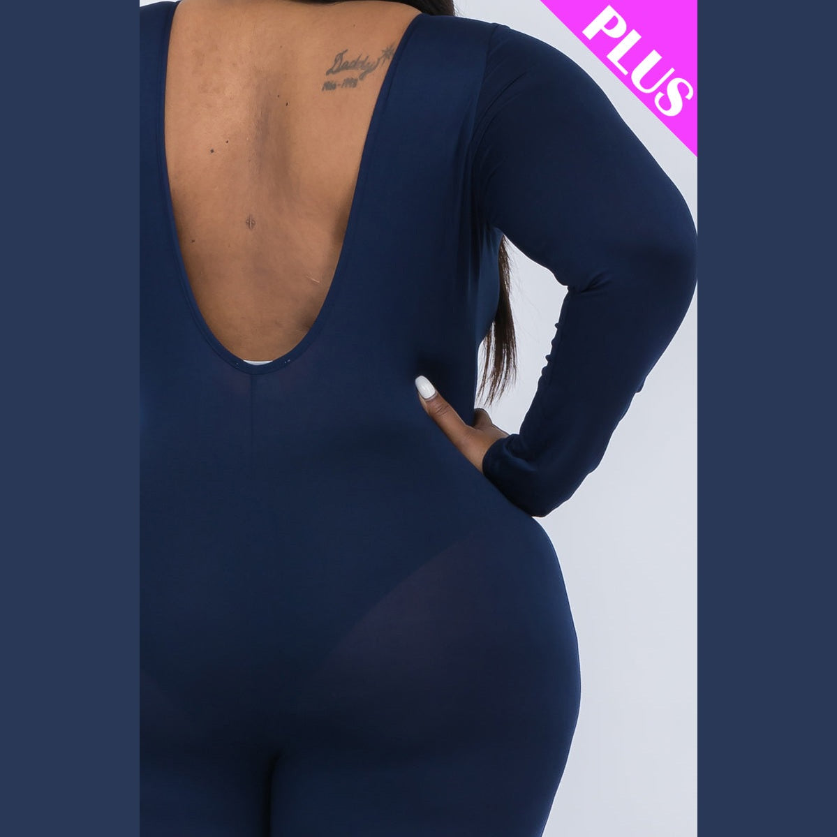 Plus Size Scoop Neck Long Sleeve Bodycon Jumpsuit