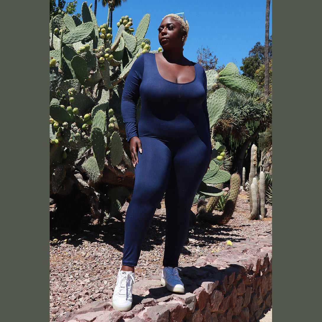 Plus Size Scoop Neck Long Sleeve Bodycon Jumpsuit
