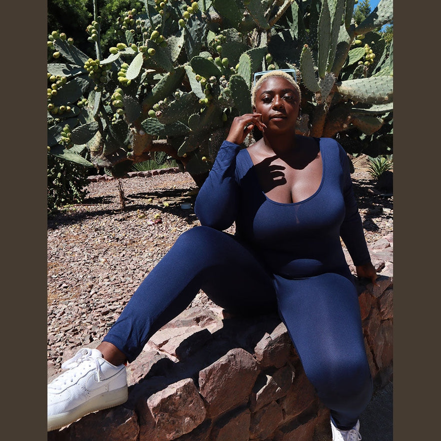Plus Size Scoop Neck Long Sleeve Bodycon Jumpsuit