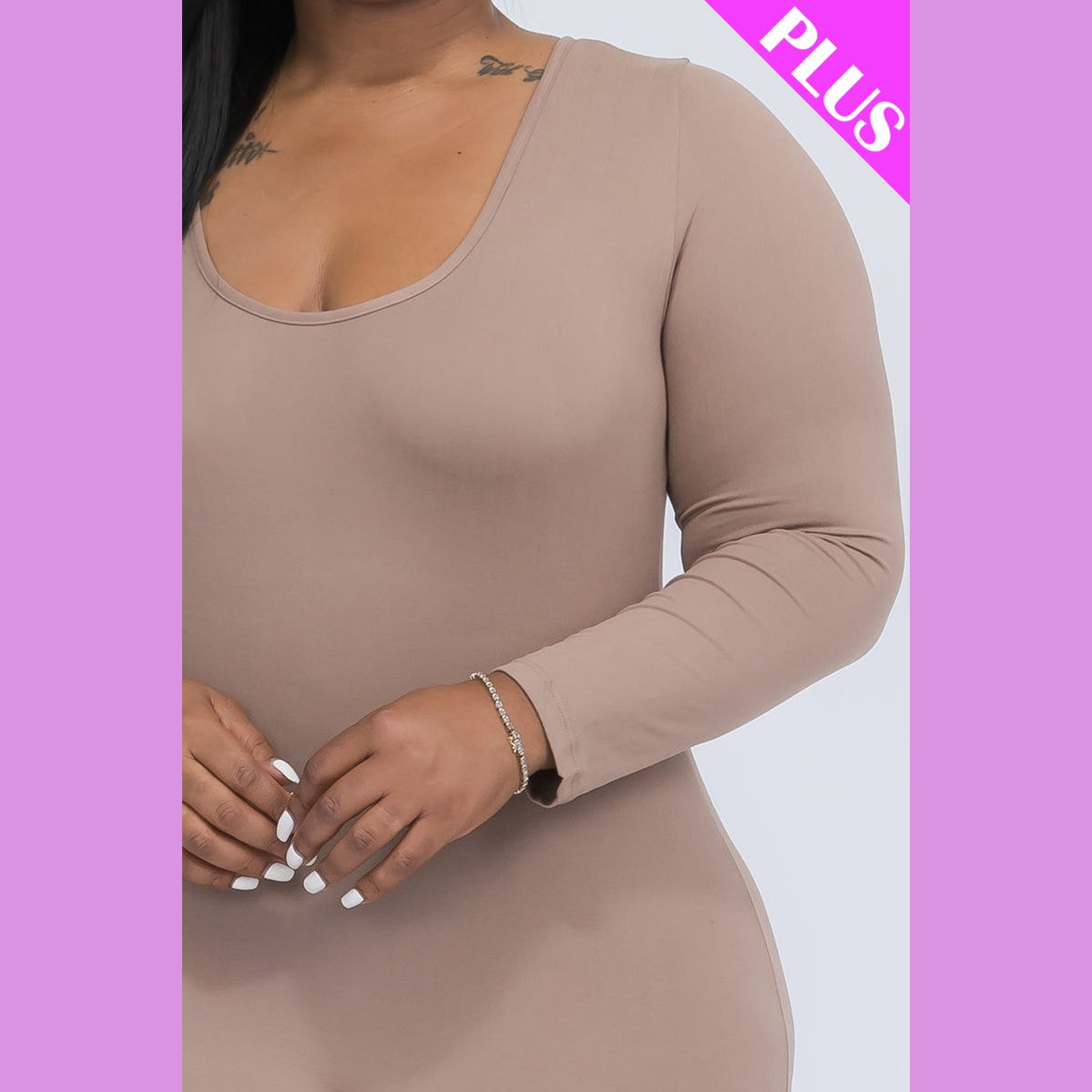 Plus Size Scoop Neck Long Sleeve Bodycon Jumpsuit