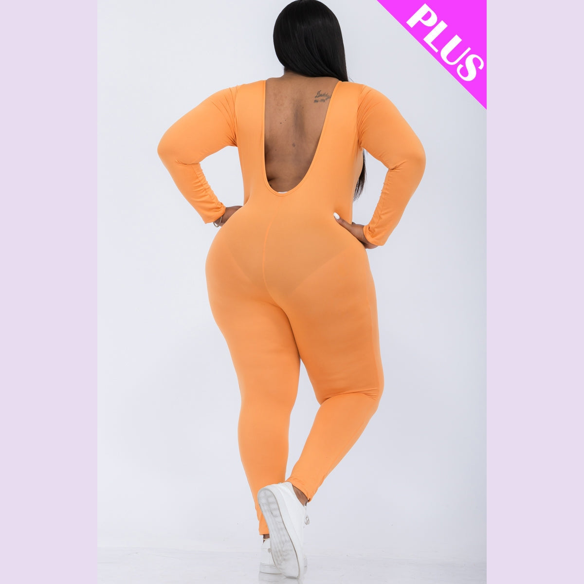 Plus Size Scoop Neck Long Sleeve Bodycon Jumpsuit
