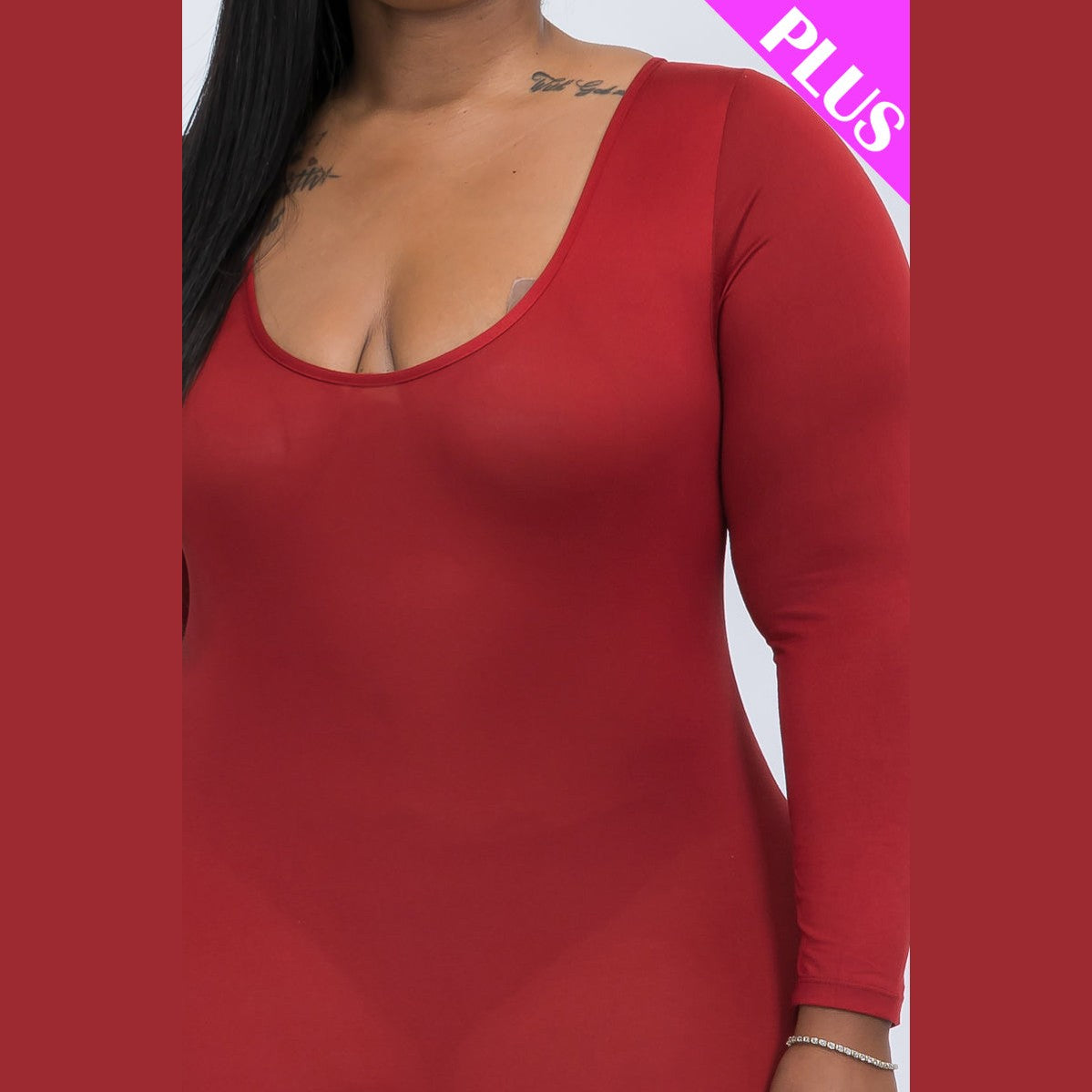 Plus Size Scoop Neck Long Sleeve Bodycon Jumpsuit