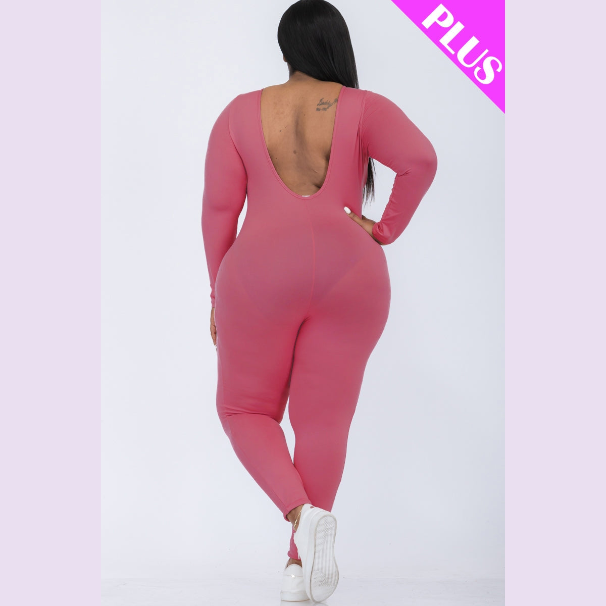 Plus Size Scoop Neck Long Sleeve Bodycon Jumpsuit