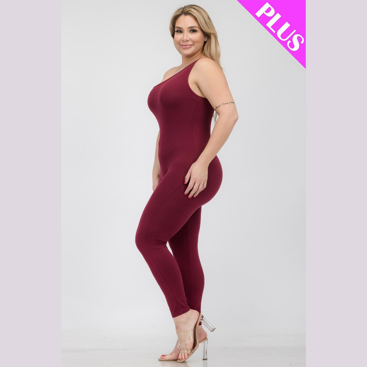Plus Size Solid Color One Shoulder Jumpsuit