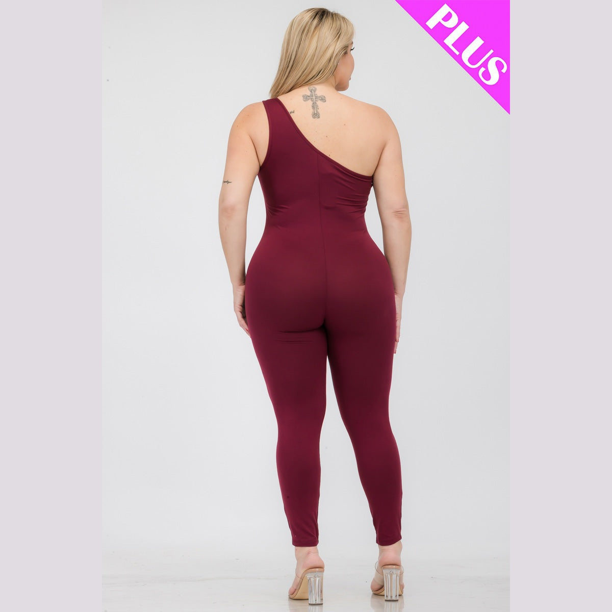 Plus Size Solid Color One Shoulder Jumpsuit