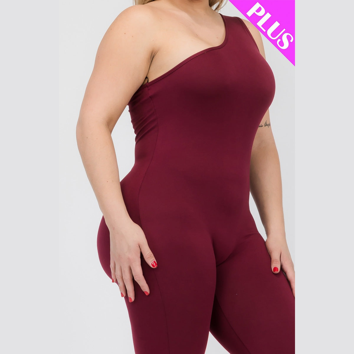 Plus Size Solid Color One Shoulder Jumpsuit