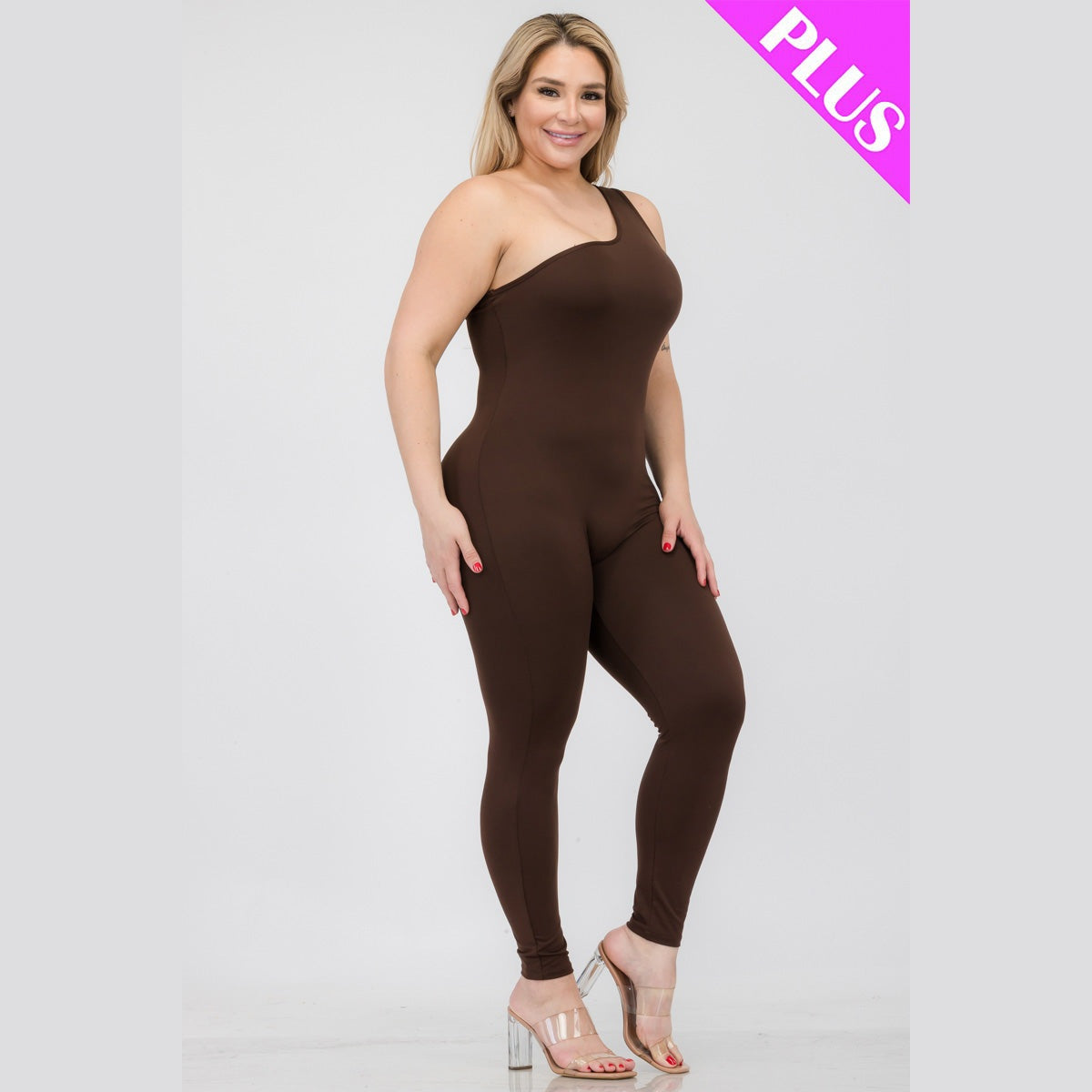 Plus Size Solid Color One Shoulder Jumpsuit