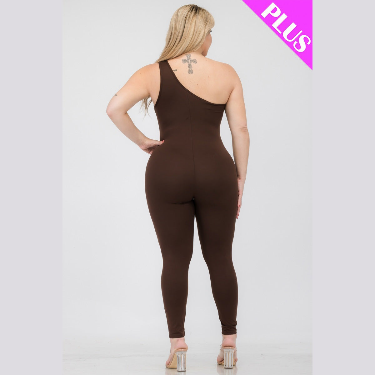 Plus Size Solid Color One Shoulder Jumpsuit