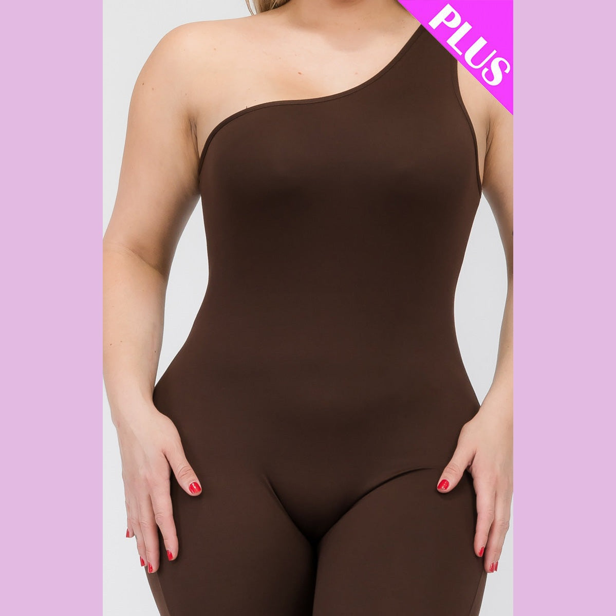 Plus Size Solid Color One Shoulder Jumpsuit