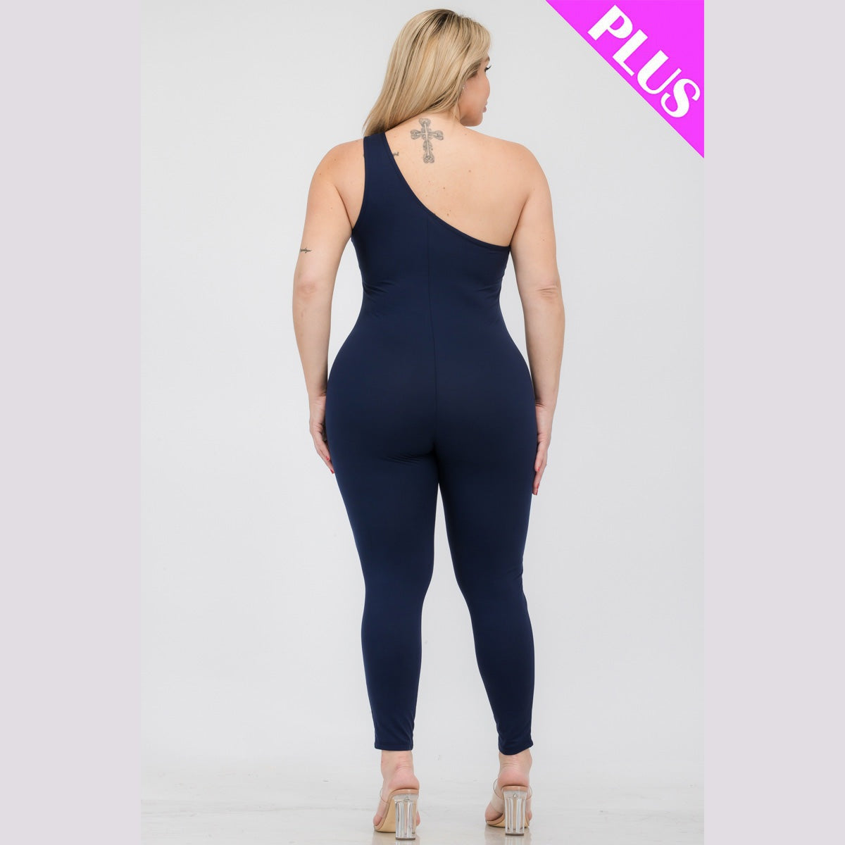 Plus Size Solid Color One Shoulder Jumpsuit