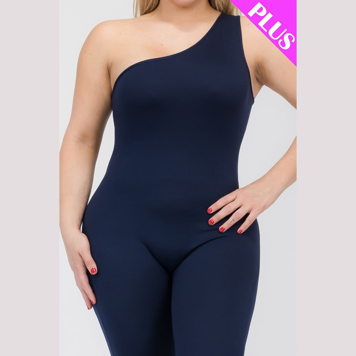 Plus Size Solid Color One Shoulder Jumpsuit