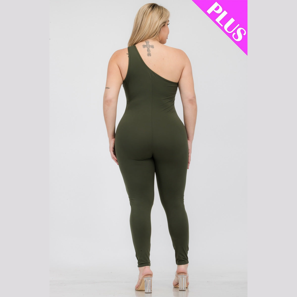 Plus Size Solid Color One Shoulder Jumpsuit