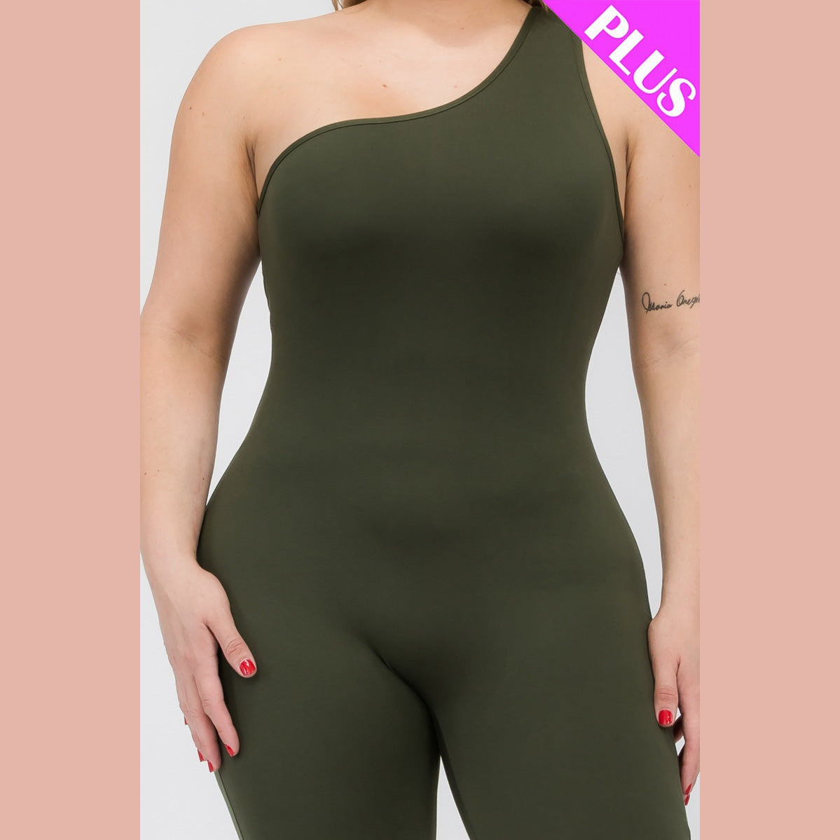 Plus Size Solid Color One Shoulder Jumpsuit