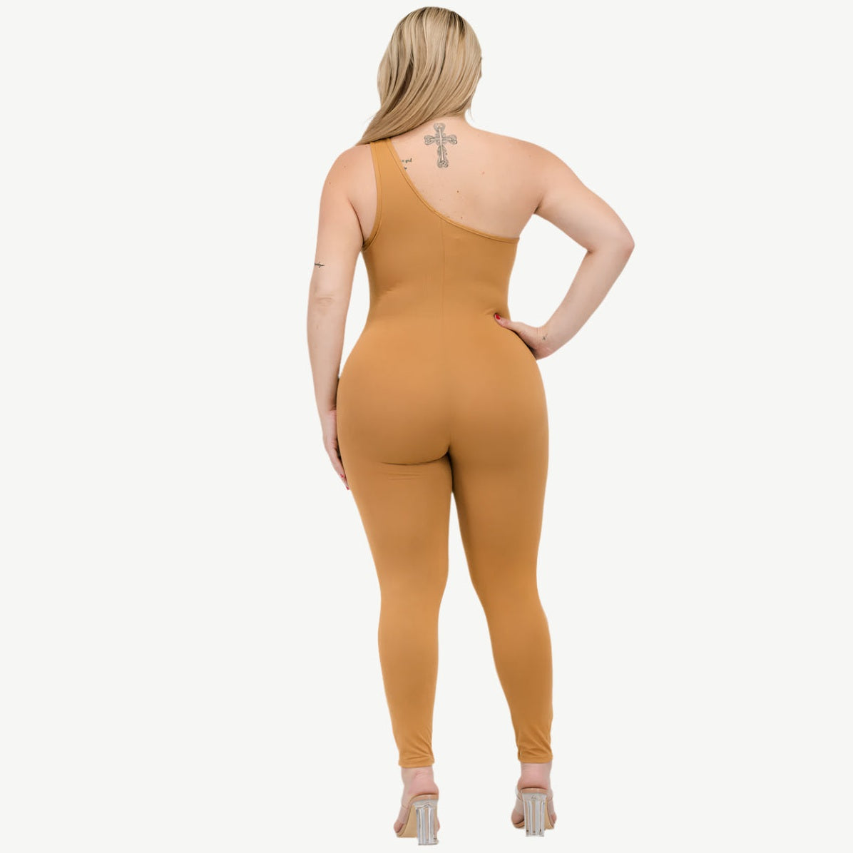 Plus Size Solid Color One Shoulder Jumpsuit
