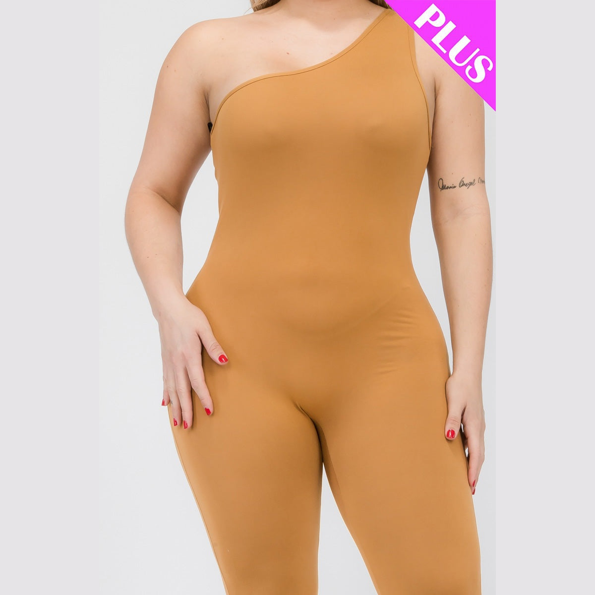 Plus Size Solid Color One Shoulder Jumpsuit