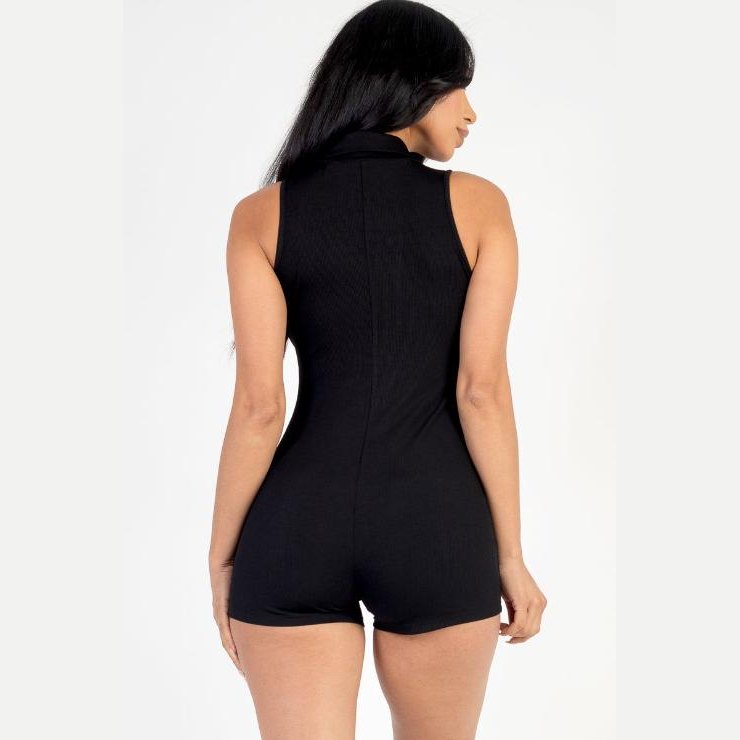Ribbed Knit Sleeveless Button Front Romper