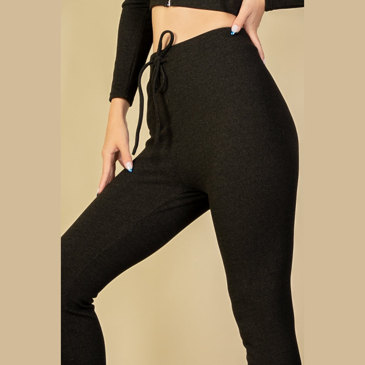 Ribbed Tie Front Leggings