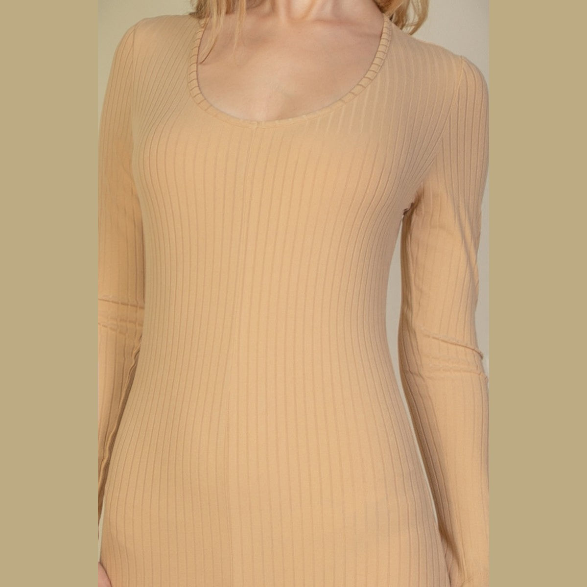 Ribbed Scoop Neck Long Sleeve Jumpsuit