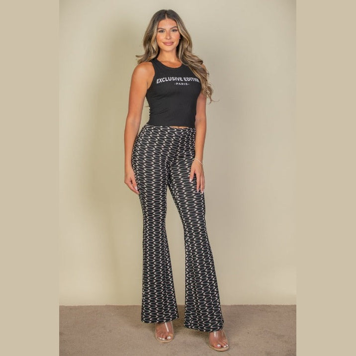 Wavy Print High Waist Flare Pants